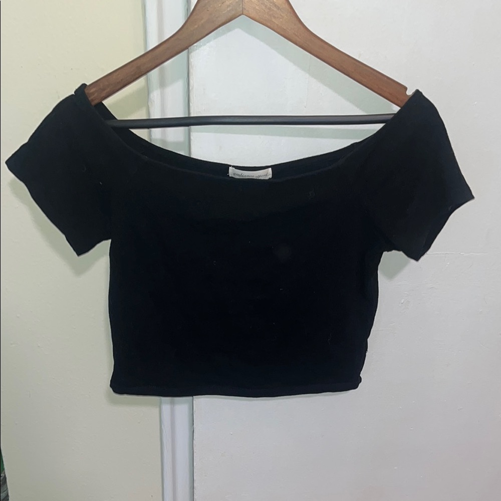Black Off-Shoulder Women's Copped Top Medium
